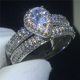 2018 göz kamaştırıcı yüzük seti 925 STERLING Gümüş Pave Ayar Diamond CZ Nişan Düğün Bandı Kadınlar için Gelin Mücevherat279a