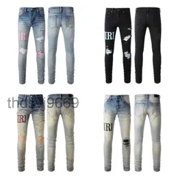 Designer Mens Jeans Purple Fashion Trends Distressed Ripped Biker Motorcycle Pants Womens Star Embroidery Panel Trousers Stretch Slim-fit GT4E