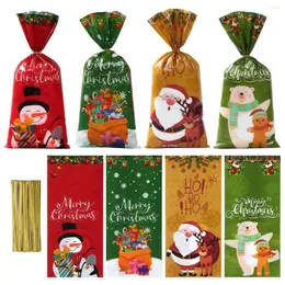 Christmas Decorations 25/50/100pcs Santa Claus Snowman Mixed Candy Bags Plastic Gift Bag Merry 2024 Home Decor Navidad Noel Year