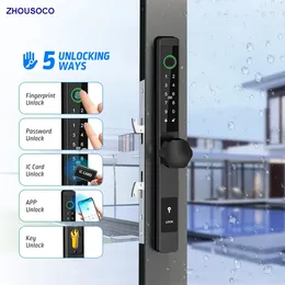 Smart låsvattentät biometrisk fingeravtryck Locklock Bluetooth -app RFID -kortlösenord Nyckel Outdoor Sliding Electronic Door