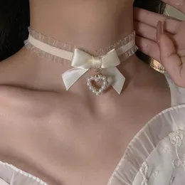 Girocollo Collare Sveglio delle Donne Lolita Fatti A Mano Del Merletto Dell'annata Del Cuore Per Le Donne Gotico Arco Nodo Collana Ragazze Accessori Uniformi 2024