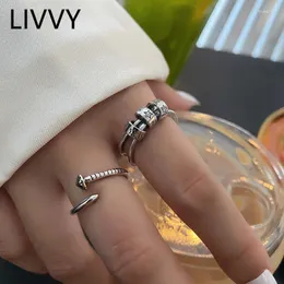Klusterringar livvy ly anlände thailändsk silverfärg cylinderstjärna dubbel lager ring för kvinnor kreativa skruv mode vintage smycken gåva