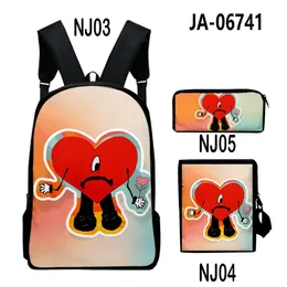 Venda de acessórios de mochila personalizada bad bunny padrão mochilas 2022 moda 3 saco conjunto sacos bolsa ombro impressão digital scho266b