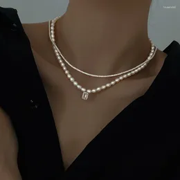 Łańcuchy eleganckie podwójna warstwowa perła naszyjnik dla kobiet kryształowy wiszący kobietę choker bling ślubne naszyjniki damskie prezenty biżuterii