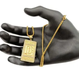 Bling Bling Full Rhinestone Dream Chaser Pendants Necklaces men hip hop 14k Yellow Gold DC necklace for women