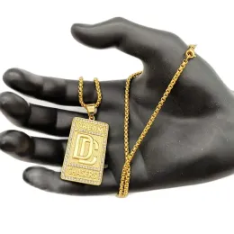 Bling Bling Full Strass Dream Chaser Pendenti Collane da uomo hip hop Collana DC in oro giallo 14k per donna