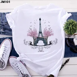 Women's T Shirts Fashion Tops Tshirt Harajuku Paris Eiffel Tower Printing Shirt Casual Streetwear Short Sleeve Female T-shirts Clothing