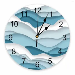 Relógios de parede Gradual Ocean Waves e Espuma Azul Gradiente Impresso Relógio Moderno Silencioso Sala de estar Decoração de Casa Relógio Pendurado