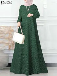 Ubranie etniczne 2024 kropki drukowane muzułmańskie zanzea sukienka wiosna długie rękaw O-Neck Sundress Bohemian vestido vintage maxi szlafrok