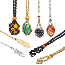 Decorative Figurines Adjustable Empty Stones Holder Wax Rope Metal Chain Copper Cage Necklace Pendant Crystal Gems Collecting DIY Jewelry