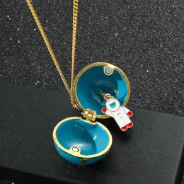 Ожерелья с подвесками, креативное эмалевое ожерелье с изображением планеты, пасхальное яйцо, металлическое открывающееся ожерелье с милыми космонавтами, ювелирные аксессуары, подарки