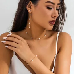 Collana di orecchini Set PuRui Fashion Imitaion Perla con perline Goccia Bracciale Gioielli per donne Choker Bangle Party Wedding Street