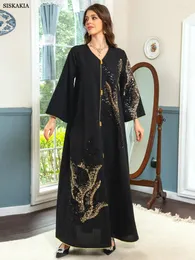 Roupas étnicas Abaya para Mulheres Dubai 2024 Bordado Floral Luxo Lantejoulas Casual Solto Vestido Elegante Vestidos de Baile Feminino