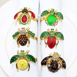 Anéis de guardanapo de festa padrão de abelhas de frutas recepções de casamento strass diamante liga de metal anel de guardanapo fivela cozinha decoração de mesa de jantar