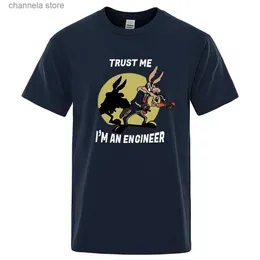 メンズTシャツは、私を信頼してください私は男性のためのエンジニアTシャツピュアコットンヴィンテージTシャツラウンドネックエンジニアリングTシャツクラシックマン衣服特大のT240202