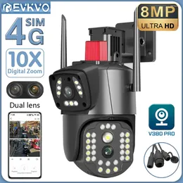 4G SIM بطاقة Dual Lens PTZ شاشة Camera AI Human Tracking WiFi Security CCTV Surveillance IP V380 Pro