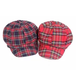 Newsboy Hats 2020 Women Plaid Beret Hat British Style Red and Black Square Retro Newsboy Caps Military Octagonal Cap Female Visor Caps zln240202