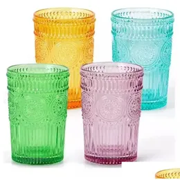 Wine Glasses 72 Pieces /Carton Vintage Drinking Romantic Water Embossed Glass Tumbler For Juice Beverages Beer Cocktail Drop Deliver Dhktz