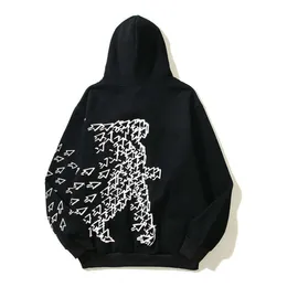 Fashion casual Chaopai classic American High Street Niche Trendy RZ Mouse Arrow Human Foam Printed Loose Couple Hoodie