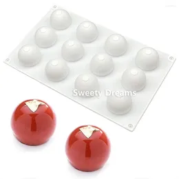 Moldes de cozimento 12 cavidades Molde de bolo de silicone para forma de bola redonda Doces Sobremesa Mousse Bakeware Ferramentas de decoração de pastelaria