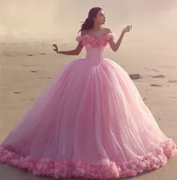 Vestidos de casamento rosa novos vestidos de dama de honra uma linha vestido de baile formal fora do ombro sem mangas feito à mão flores tule personalizado rendas até plus size zíper plissado