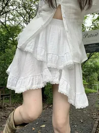 Юбки белые мини женские летние модные юбки женские Y2K кокетки с эластичной резинкой на талии женские Kawaii винтажные оборками короткие Faldas