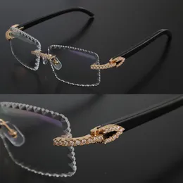 Lyxglasögon Moissanite Diamond Set Rimles Designer Eyewear Women Vintage Mens Original White Inside Black Buffalo Horn Conches Optical Rimless Glasses Ment Mens Mens