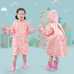 Raincoats Cherry Pink Cute Kids Raincoat Girls Long Full Body Waterproof Poncho Kindergarten Baby With School Bag Space Thick Hiking
