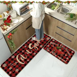 Tapetes Natal Inverno Tapete Wipable Lavável Tapete Longo Floco de Neve Árvore Papai Noel Decoração Sala de estar Cozinha Quarto