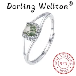Pierścienie klastra Moda Kamień naturalny Tekstura Różna zielona mchu trawa agat Vouple Pierścień dla kobiet srebrna biżuteria ślubna gitf