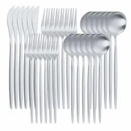 Conjuntos de talheres 30pcs prata fosca aço inoxidável talheres conjunto de talheres jantar garfos facas colheres seguras silverware226s