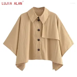 Kvinnors blusar Autumn Women batwing hylsa solid kappa skjorta kvinnlig knapp dekorerad blus casual lös toppar lujia alan b2317