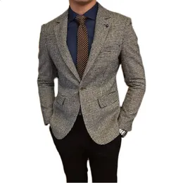 Мужской пиджак, кофейный ретро, деловой повседневный пиджак с воротником на заказ для свадебных костюмов жениха 240127
