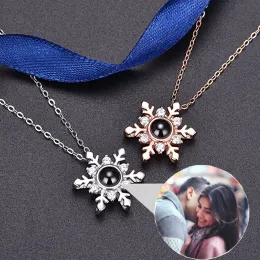 Ожерелья Снежинка, персонализированное фото ожерелье, проекционный кулон, ювелирные изделия на заказ, для пар, на день рождения, для всей семьи, подарок на Рождество