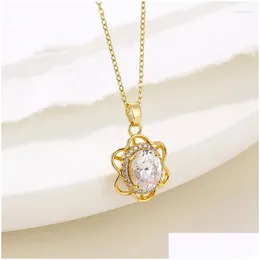 Pendant Necklaces Stainless Steel Chain Classic Shiny Zircon Sunflower Necklace For Women Lady Vintage Jewelry Accessories Gifts Drop Otqnt