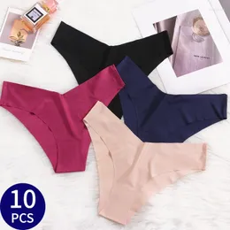 Women's Panties 10 PCS/Lots V-Shaped Seamless Underwear Ultra-thin Snugly Briefs For Woman Low Rise Female Thongs Lingerie Color