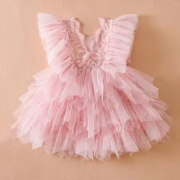 Abiti per ragazza 12M Abito estivo con maniche ruffy in pizzo per bambini Per ragazze Festa di compleanno per bambini Abbigliamento casual Principessa Fiore Bambino 1-5 anni