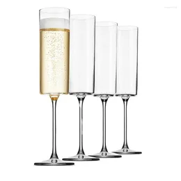 Weingläser, Glas, Champagnerflöten, 4er-Pack, 170 ml, 4-teiliges Set, Premium-Prosecco mit quadratischem Rand, geblasen