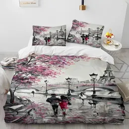 Conjuntos de cama França Paris Torre Eiffel Romântico Consolador Set Duveta Capa Cama Quilt Fronha King Queen Size