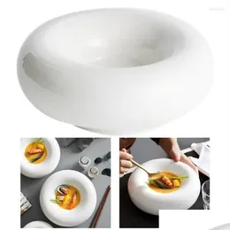 Dishes Plates 1Pcs Round Thick Vegetable Plate Pure White Western Dinner Pasta Ceramic Disc Heat Preservation Dish243E Drop Delive Dhmu4