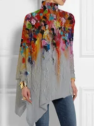 Женская блузка больших размеров с неровным подолом, осень-зима, модная футболка в стиле ретро с длинным рукавом, повседневный свободный асимметричный топ с открытым вырезом 240123