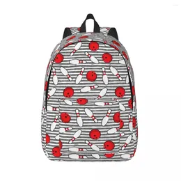 Backpack Bowling Stripes Male Pins Doodle Breathable Backpacks Xmas Gift Stylish School Bags College Design Rucksack