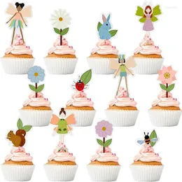 Cake Tools 24st Woodland Fairy Cupcake Toppers temat dekorationer flickor födelsedag tefest baby dusch kopp