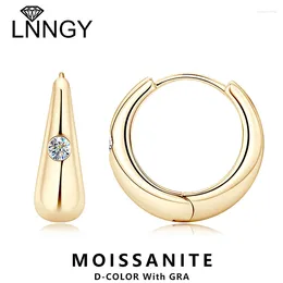 Hoop Earrings Lnngy D Color 2.5mm Moissanite Exquisite 925 Sterling Silver Chunky Dome Earring For Women Classic Fine Jewelry