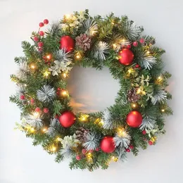 Dekorative Blumen Led Weihnachtskranz 40 cm Künstliche Tannenzapfen Rote Beere Girlande Hängende Ornamente Haustür Wanddekorationen Weihnachtsbaum