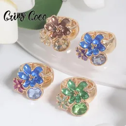 حلقات الكتلة Cring Coco Flower Ring الملحقات الإناث الأزياء المينا في المجوهرات الكريستالية القابلة للتعديل للنساء