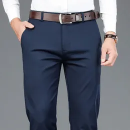 2023 весенние мужские повседневные брюки из бамбукового волокна, классический стиль, деловая мода цвета хаки, эластичные хлопковые брюки, мужская брендовая одежда 240129