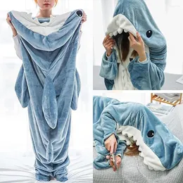 Filtar haj tecknad filt hoodie kvinnor kigurumi playsauit barn föräldrar huva varm flanell rolig hemkläder onesie sovsäck