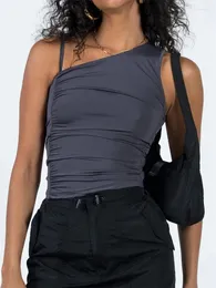 Damen-Tanks CHRONSTYLE Schulterfreier Riemen mit Rüschen, Tank-Crop-Tops 2024, ärmellos, solide, schmale Passform, unregelmäßiger Saum, Weste, Sommer-Streetwear