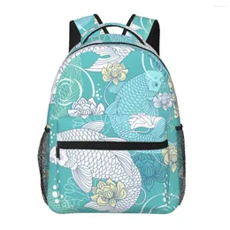 Rucksack für Damen, Beautifu, Koi-Karpfen und Blumen, modische Tasche für Herren, Schule, Büchertasche, Mochila